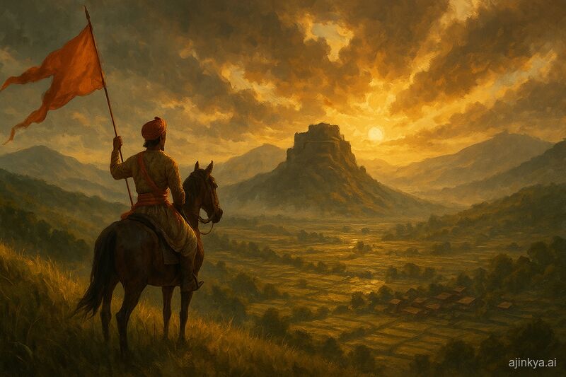Rise of Swarajya key art — a Maratha rider before Torna at dawn